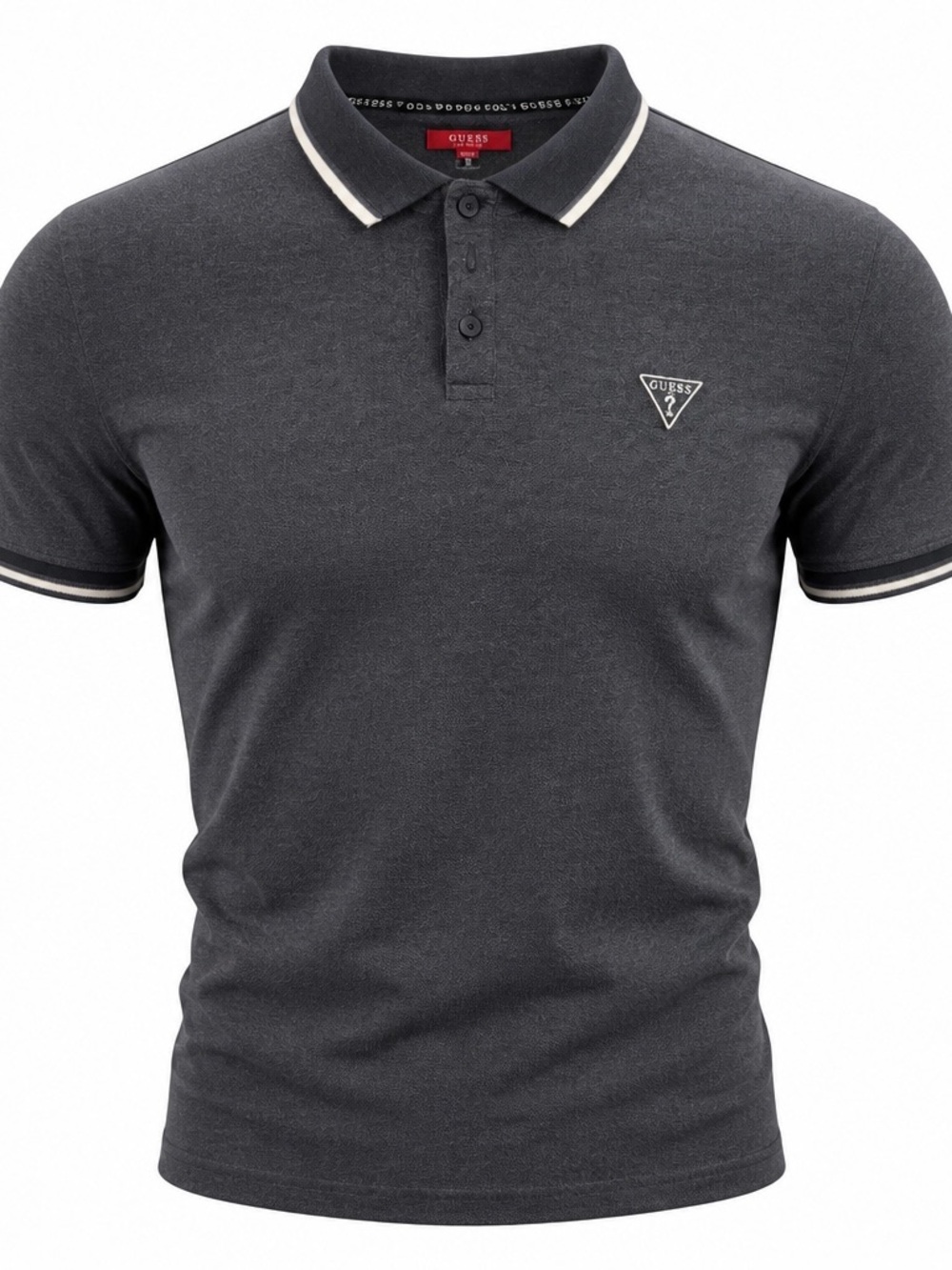 Guess Men's Navy Heather Polo with White Trim - Picture 2 of 5